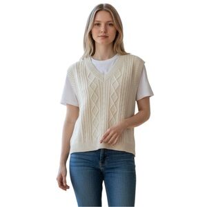 Sanctuary Women's Cream V-Neck Sweater Vest NWT Oversized M